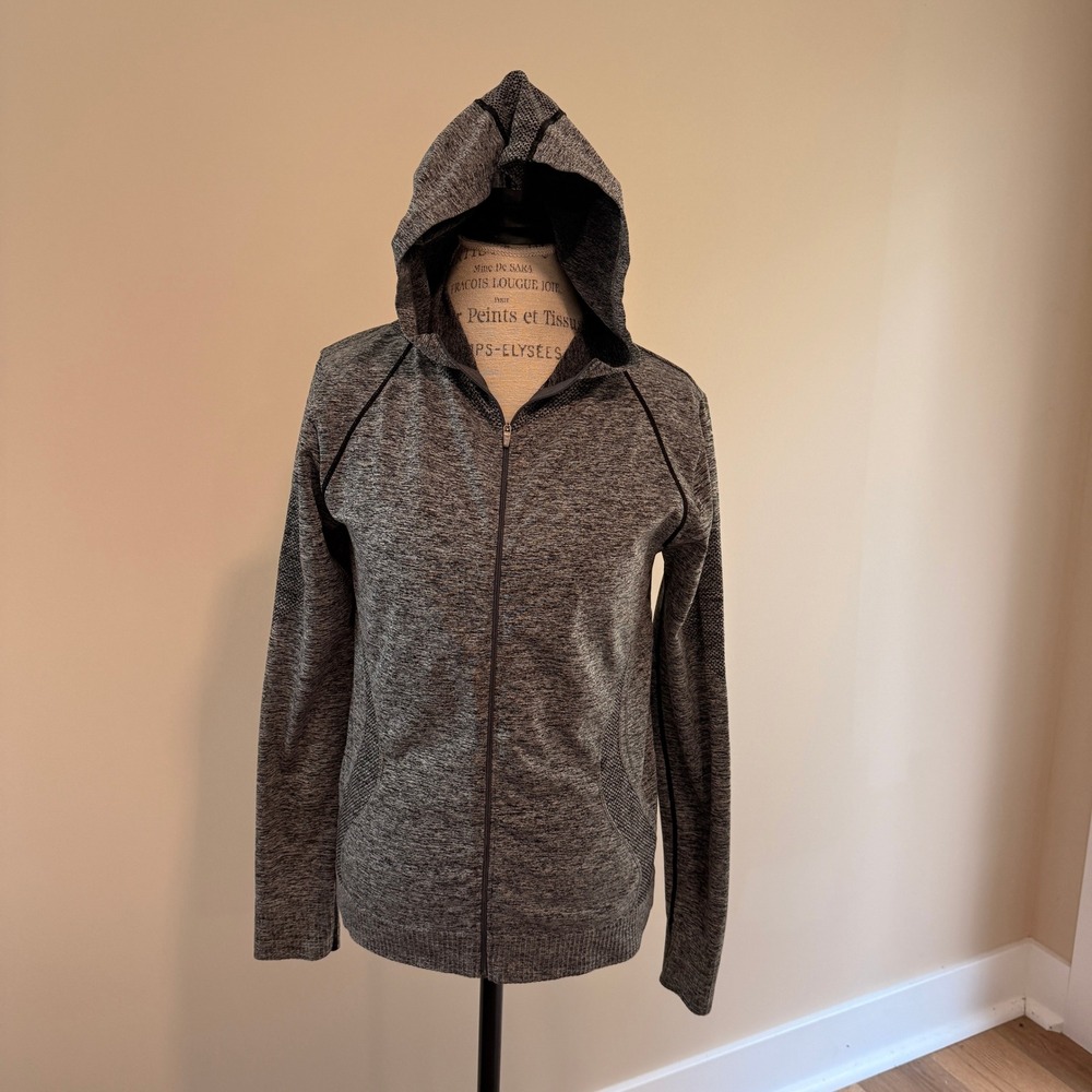 Kathy Curvy Gray/Black Heart Full Zip Hooded Jacket Size XL